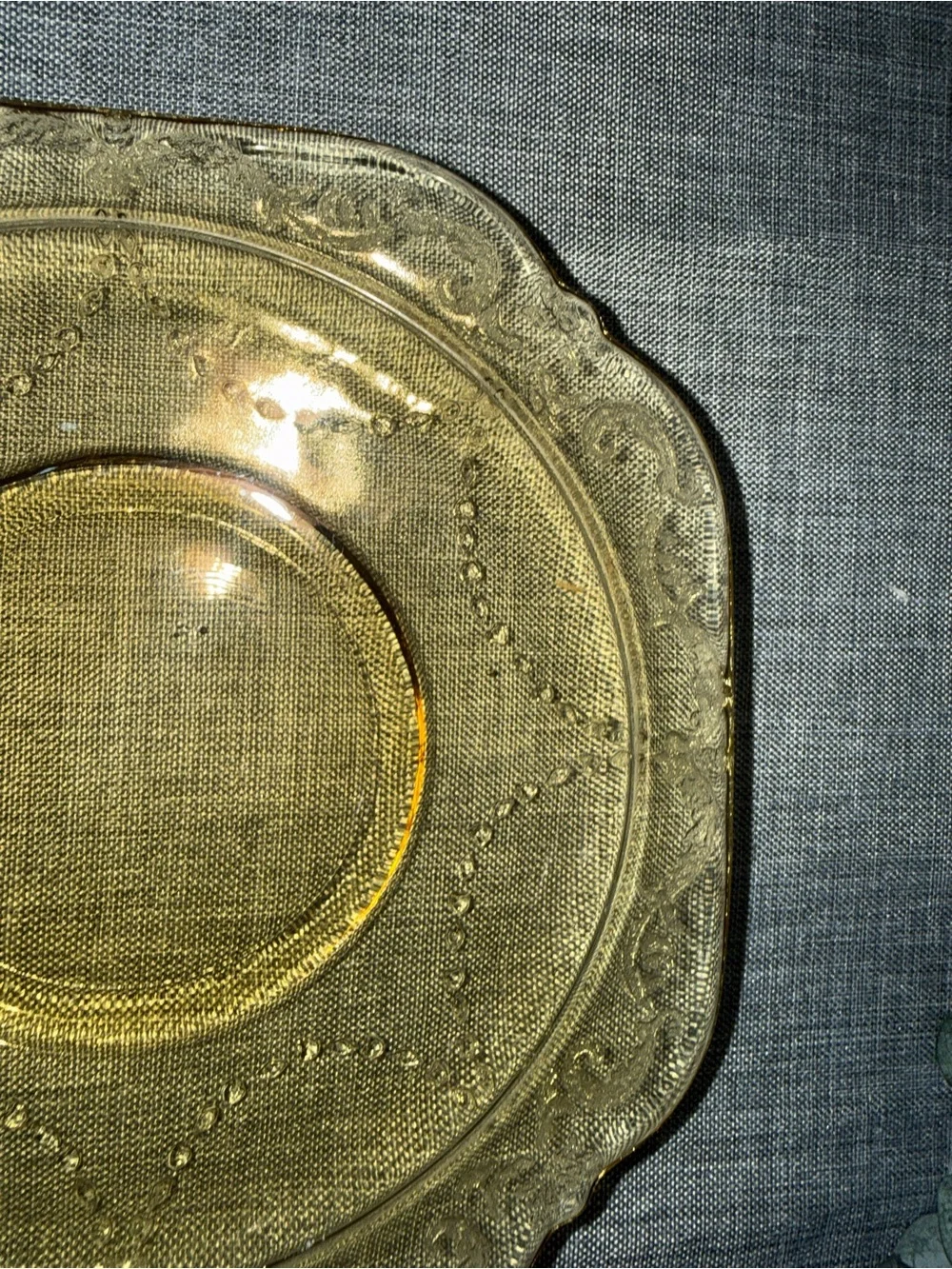 Vintage Amber Depression Glass Saucers Set of 4 Scroll Border Tea Cup Plates
